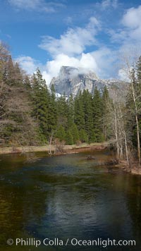 Half Dome and clouds, spring, viewed from Sentinel Bridge, Yosemite National Park, California