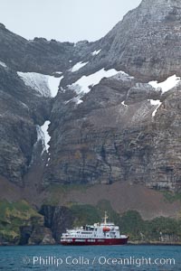 Hercules Bay, with icebreaker M/V Polar Star at anchor, below the steep mountains of South Georgia Island