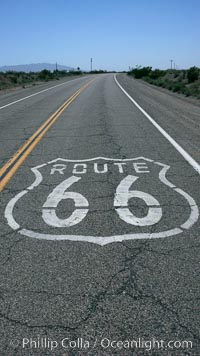 Route 66 (also known as U.S. Route 66, The Main Street of America, The Mother Road and the Will Rogers Highway) was a highway in the U.S. Highway system. One of the original federal routes, US 66 was established in 1926 and originally ran from Chicago through Missouri, Kansas, Oklahoma, Texas, New Mexico, Arizona, and California, before ending at Los Angeles for a total of 2,448 miles.  US 66 was officially decommissioned (i.e, removed from the offical U.S. Highway system) in 1985 after it was decided the route was no longer relevant and had been replaced by the Interstate Highway System