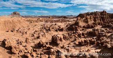 Hoodoos in Goblin Valley State Park, aerial panorama. The 