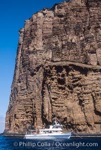 Boat Horizon below eastern cliffs of Isla Afuera, sunrise, Guadalupe Island (Isla Guadalupe)