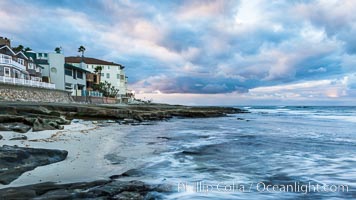 Hospital Point, La Jolla, dawn, sunrise light and approaching storm clouds