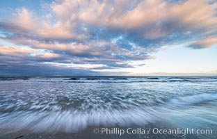 Hospital Point, La Jolla, dawn, sunrise light and approaching storm clouds