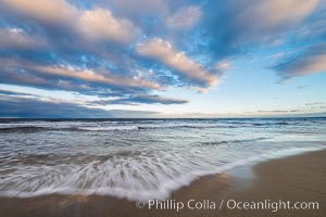 Hospital Point, La Jolla, dawn, sunrise light and approaching storm clouds