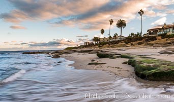 Hospital Point, La Jolla, dawn, sunrise light and approaching storm clouds