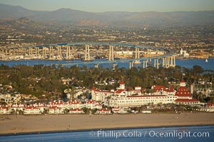 Hotel Del Coronado, with San Diego Coronado Bridge in the background