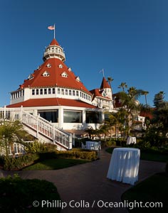 Hotel del Coronado, known affectionately as the Hotel Del. It was once the largest hotel in the world, and is one of the few remaining wooden Victorian beach resorts. It sits on the beach on Coronado Island, seen here with downtown San Diego in the distance. It is widely considered to be one of Americas most beautiful and classic hotels. Built in 1888, it was designated a National Historic Landmark in 1977