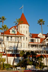 Hotel del Coronado, known affectionately as the Hotel Del. It was once the largest hotel in the world, and is one of the few remaining wooden Victorian beach resorts. It sits on the beach on Coronado Island, seen here with downtown San Diego in the distance. It is widely considered to be one of Americas most beautiful and classic hotels. Built in 1888, it was designated a National Historic Landmark in 1977