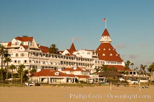 Hotel del Coronado, known affectionately as the Hotel Del. It was once the largest hotel in the world, and is one of the few remaining wooden Victorian beach resorts. It sits on the beach on Coronado Island, seen here with downtown San Diego in the distance. It is widely considered to be one of Americas most beautiful and classic hotels. Built in 1888, it was designated a National Historic Landmark in 1977