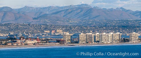 Hotel Del Coronado and Coronado Island City Skyline, viewed from Point Loma, San Diego, California