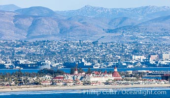 Hotel Del Coronado and Coronado Island City Skyline, viewed from Point Loma, San Diego, California