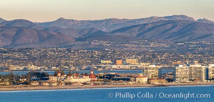 Hotel Del Coronado and Coronado Island City Skyline, viewed from Point Loma, San Diego, California