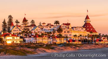 Hotel del Coronado with holiday Christmas night lights, known affectionately as the Hotel Del. It was once the largest hotel in the world, and is one of the few remaining wooden Victorian beach resorts. The Hotel Del is widely considered to be one of Americas most beautiful and classic hotels. Built in 1888, it was designated a National Historic Landmark in 1977, San Diego, California