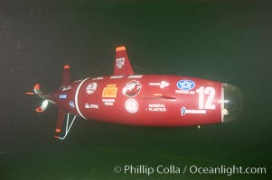 A human-powered submarine, designed, built and operated by Texas A and M University engineering students, Offshore Model Basin, Escondido, California