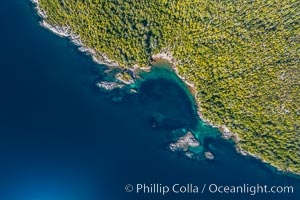 Hurst Island coastline aerial photo, God's Pocket Provincial Park, Vancouver Island, British Columbia, Canada