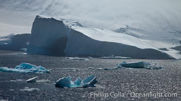 Iceberg and snow-covered coastline, Antarctic Sound