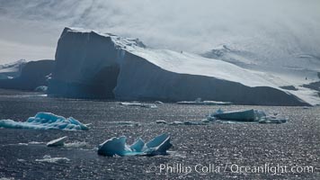 Iceberg and snow-covered coastline, Antarctic Sound