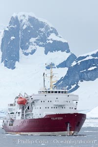 Icebreaker M/V Polar Star, anchored near Peterman Island, Antarctica.