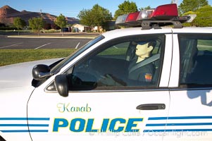 Inflatable cop.  Kanab's Finest, hard at work.  A Kanab police officer actively enforcing the speed limit in the town of Kanab, Utah.