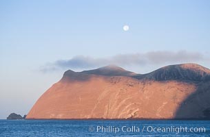 Isla Adentro and setting moon, daybreak, Guadalupe Island (Isla Guadalupe)