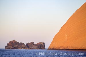 Isla Adentro (right) and Church Rock (partially obscured), sunrise, Guadalupe Island (Isla Guadalupe)