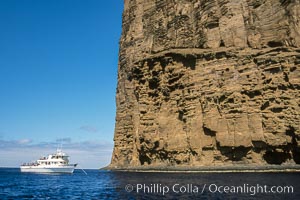 Boat Horizon below eastern cliffs of Isla Afuera, sunrise, Guadalupe Island (Isla Guadalupe)