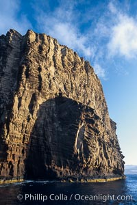 Isla Afuera is a volcanic plug towering 700 feet above the ocean near the south end of Guadalupe Island.  Its steep cliffs extend underwater hundreds of feet offering spectacular wall diving and submarine topography, Guadalupe Island (Isla Guadalupe)