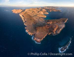 Isla Partida Aerial Photo, Punta Tijeretas (bottom), Ensenada Grande (right) and Los Islotes (left), Sea of Cortez