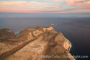 Isla Partida highlands at Sunrise, view toward Punta Maru and Los Islotes, Aerial Photo