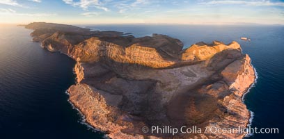 Isla Partida highlands at Sunrise, view toward Punta Maru and Los Islotes, Aerial Photo