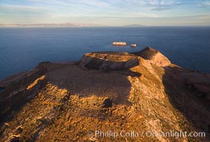 Isla Partida highlands at Sunrise, view toward Punta Maru and Los Islotes, Aerial Photo