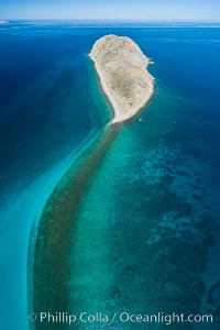 Isla San Diego and Coral Reef, reef extends from Isla San Diego to Isla San Jose,  aerial photo, Sea of Cortez, Baja California