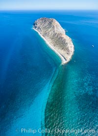 Isla San Diego and Coral Reef, reef extends from Isla San Diego to Isla San Jose,  aerial photo, Sea of Cortez, Baja California