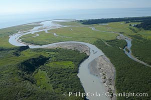 Johnson River, side waters and tidal sloughs, flowing among sedge grass meadows before emptying into Cook Inlet.