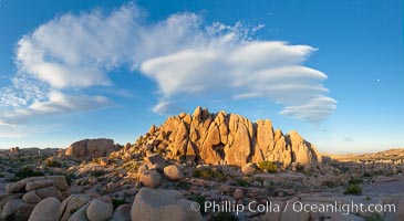 Sunset and boulders, Joshua Tree National Park.  Sunset lights the giant boulders and rock formations near Jumbo Rocks in Joshua Tree N.P