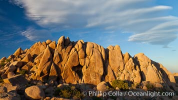 Sunset and boulders, Joshua Tree National Park.  Sunset lights the giant boulders and rock formations near Jumbo Rocks in Joshua Tree N.P