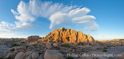 Sunset and boulders, Joshua Tree National Park.  Sunset lights the giant boulders and rock formations near Jumbo Rocks in Joshua Tree N.P