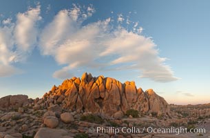 Sunset and boulders, Joshua Tree National Park.  Sunset lights the giant boulders and rock formations near Jumbo Rocks in Joshua Tree N.P