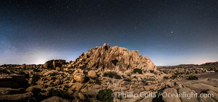 Jumbo Rocks and Stars at Night, landscape lit by a full moon