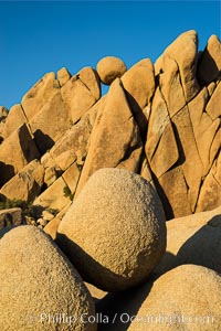 Jumbo Rocks at sunset, warm last light falling on the boulders, Joshua Tree National Park, California