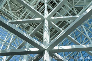 Los Angeles Convention Center, south hall, interior design exhibiting exposed space frame steel beams and glass enclosure