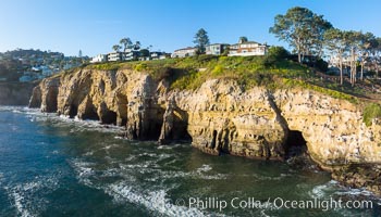 La Jolla Caves and the Coast Walk, La Jolla. Aerial panoramic photograph