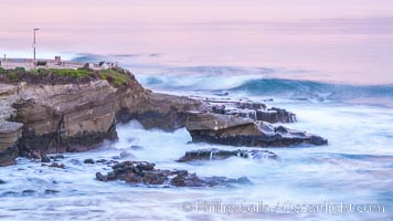 La Jolla Cove and Point La Jolla at Dawn, waves blur into abstract white, pre-sunrise soft light