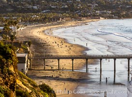La Jolla Shores beach at sunset, Scripps Pier, viewed from Scripps Institution of Oceanography