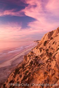 Sunset falls upon Torrey Pines State Reserve, viewed from the Torrey Pines glider port, La Jolla, California