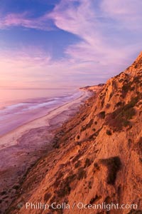 Sunset falls upon Torrey Pines State Reserve, viewed from the Torrey Pines glider port, La Jolla, California