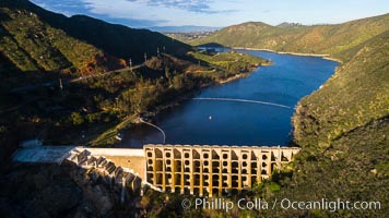 Lake Hodges Dam and western arm of Lake Hodges, Del Dios, California, aerial photo, Escondido