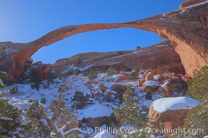 Landscape Arch in winter. Landscape Arch has an amazing 306-foot span, Arches National Park, Utah