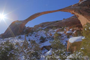 Landscape Arch in winter. Landscape Arch has an amazing 306-foot span, Arches National Park, Utah