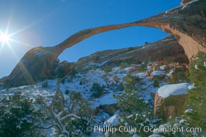 Landscape Arch in winter. Landscape Arch has an amazing 306-foot span, Arches National Park, Utah